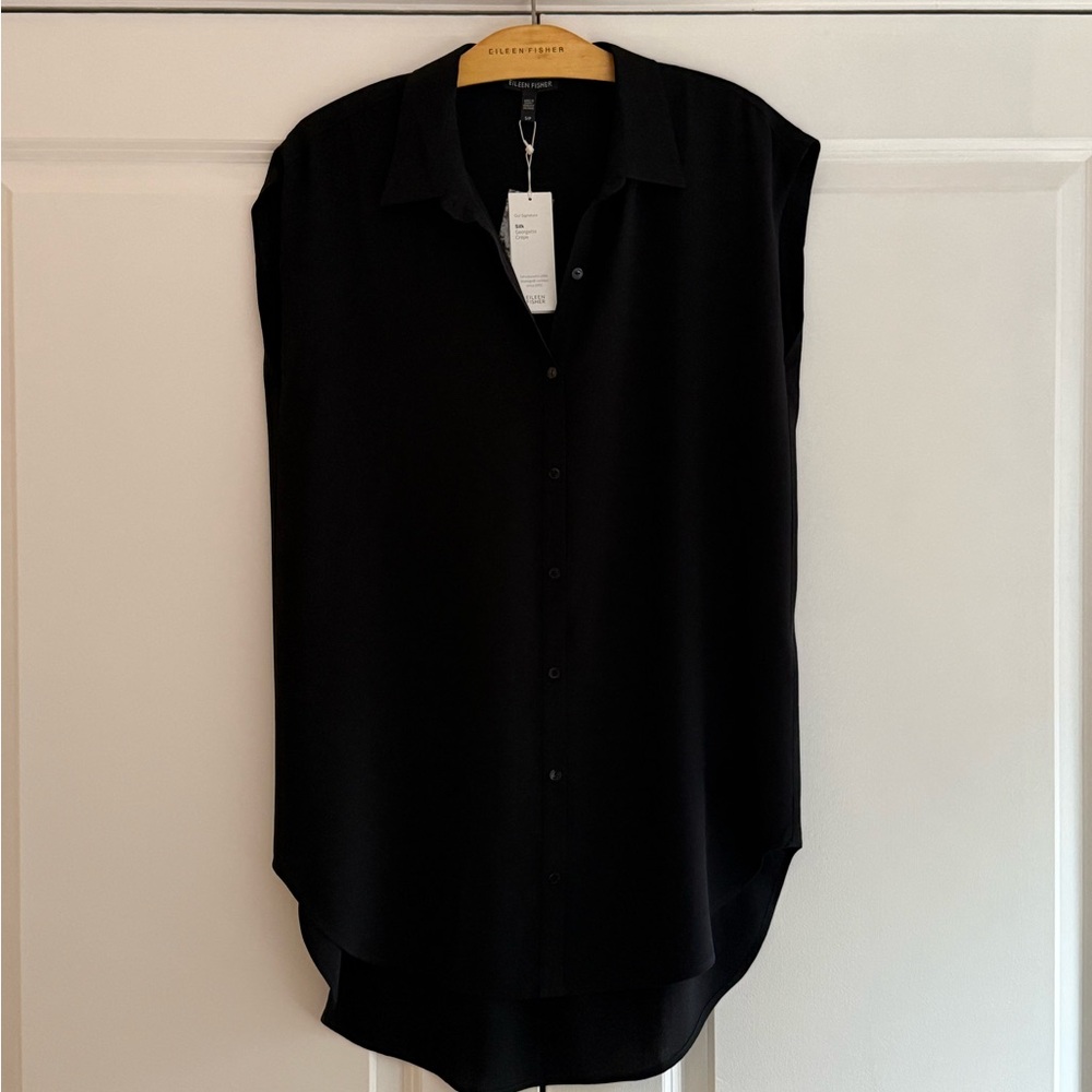 Eileen Fisher Silk Georgette Crepe Sleeveless Top